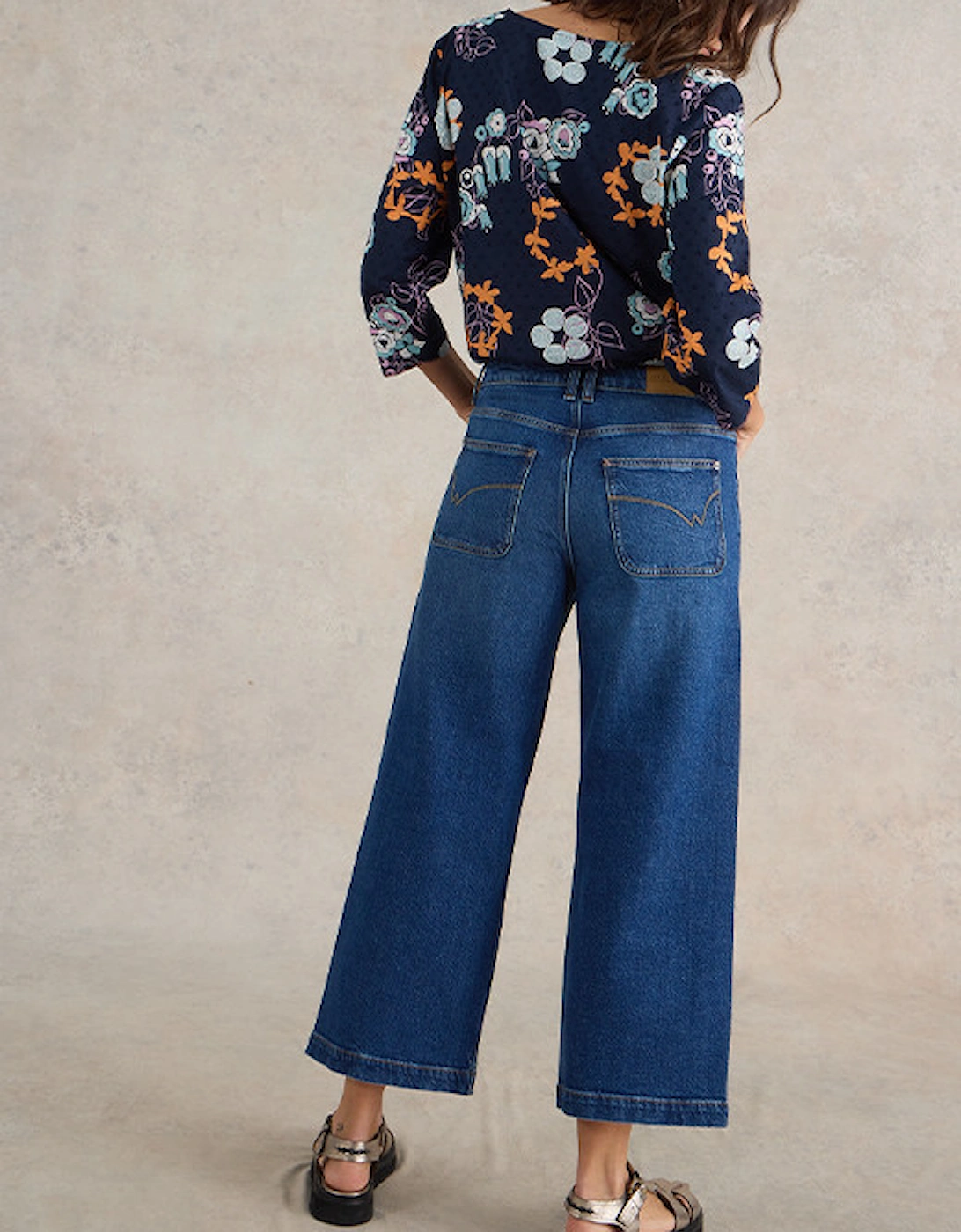 Women's Tia Wide Leg Cropped Jeans Dark Denim