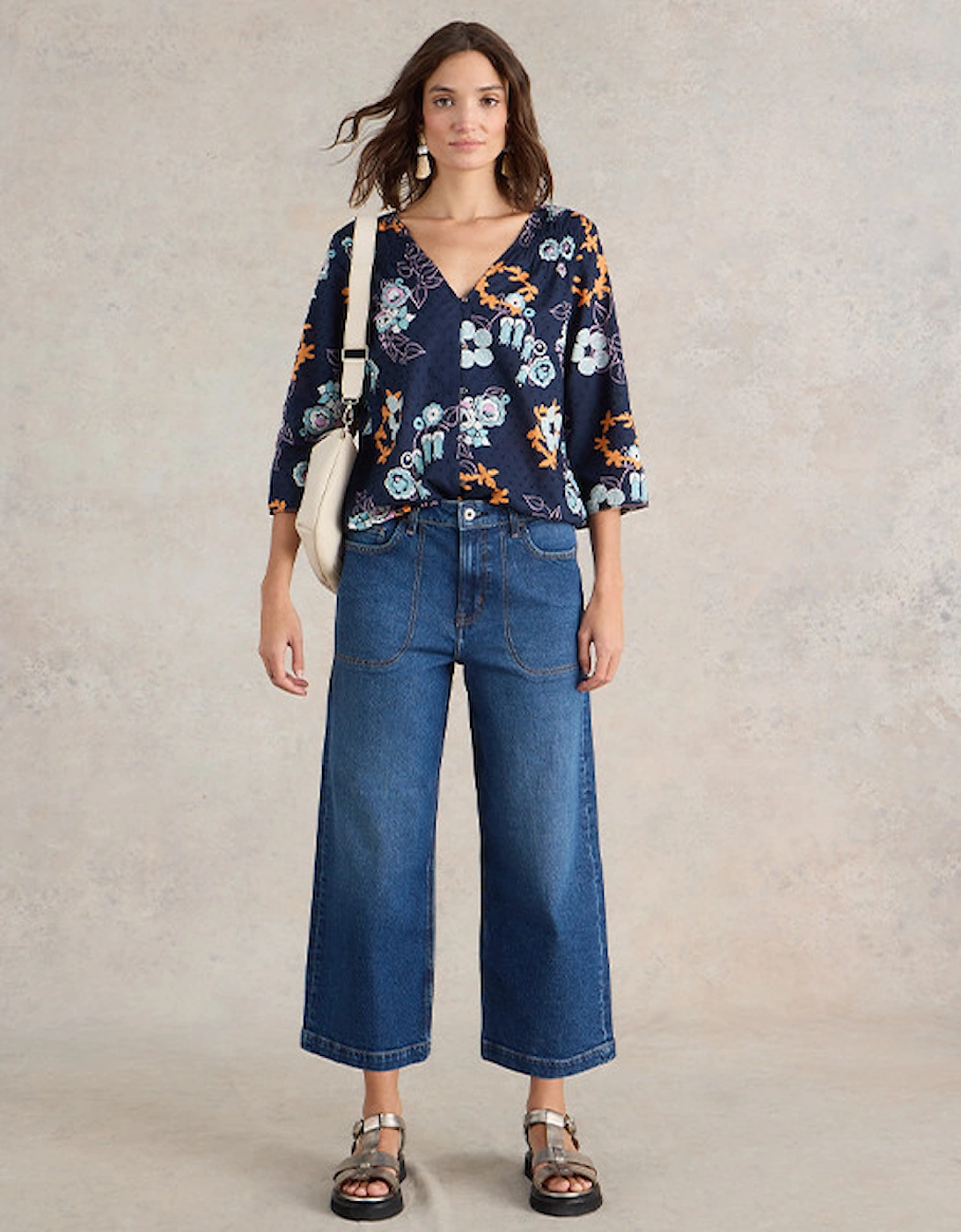 Women's Tia Wide Leg Cropped Jeans Dark Denim, 6 of 5