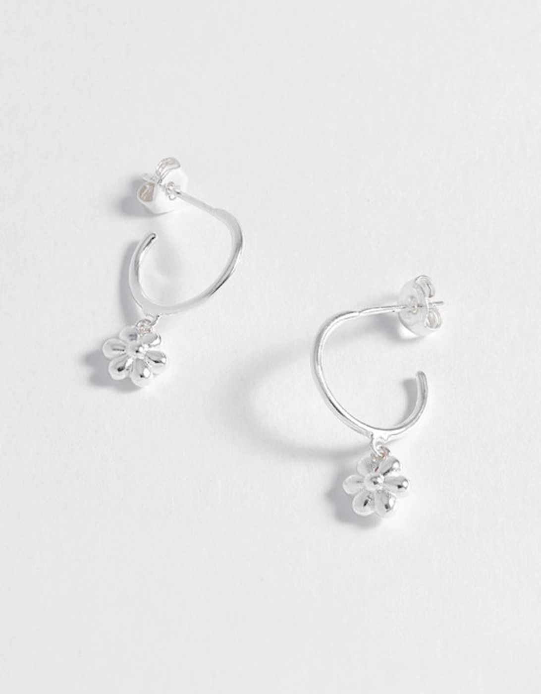 Flower Charm Drop Hoops Silver Plated, 3 of 2