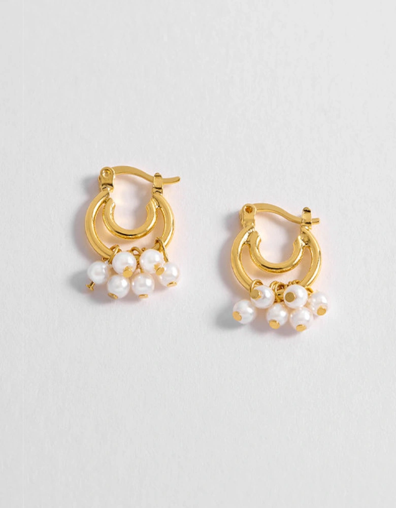 Pearl Double Hoop Earrings Gold Plated with Pearl