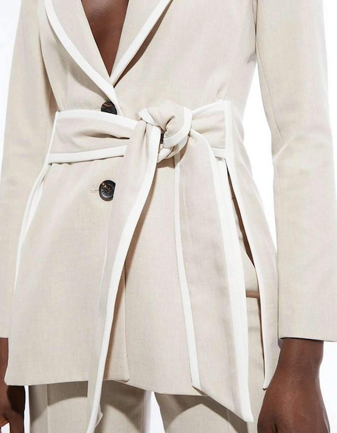 Tailored Belted Tipped Detail Blazer