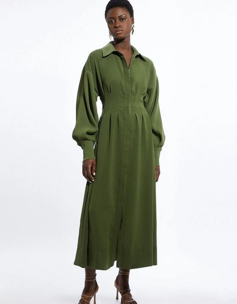 Compact Stretch Viscose Long Sleeve Woven Maxi Shirt Dress