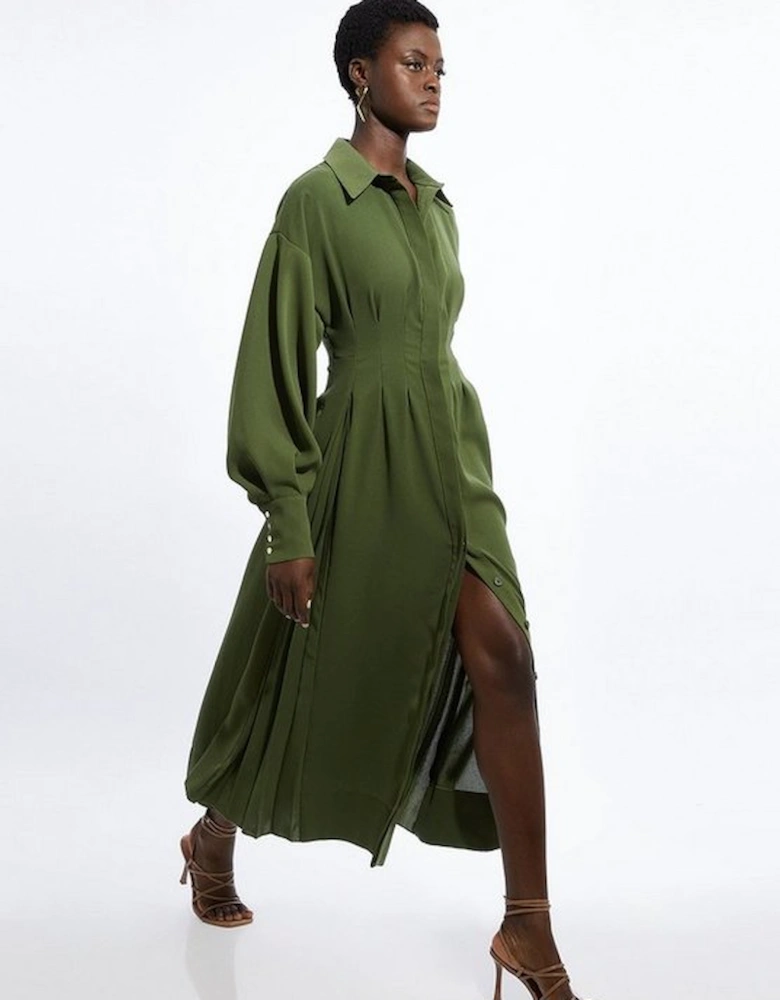 Compact Stretch Viscose Long Sleeve Woven Maxi Shirt Dress