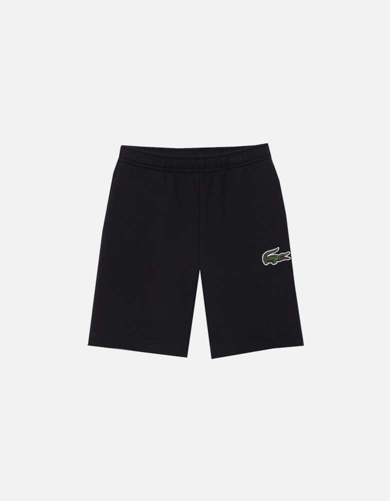 Boy's Black Cotton Shorts With Crocodile Badge