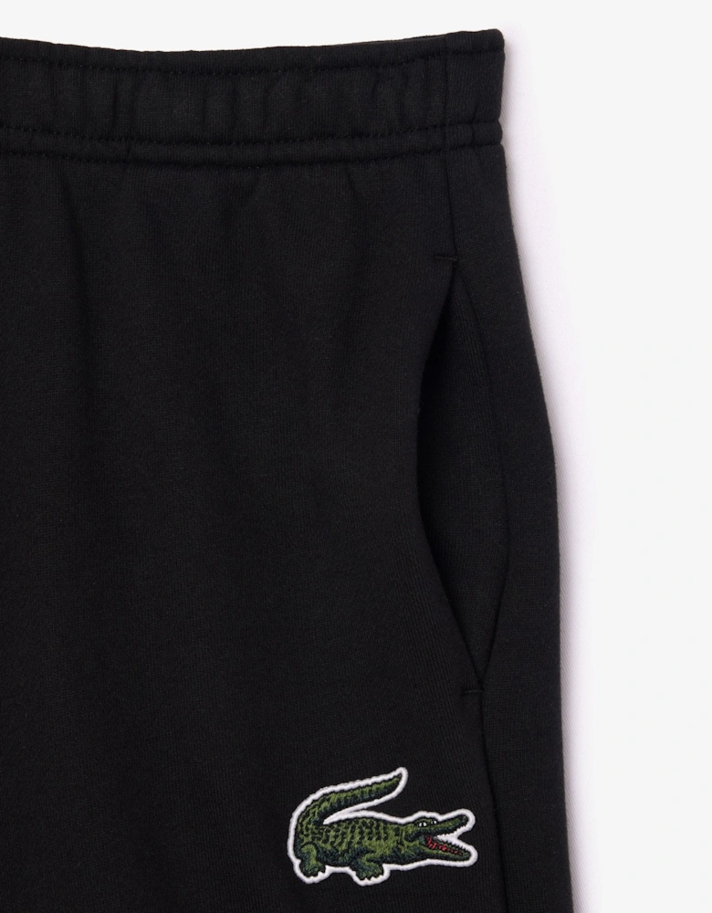 Boy's Black Cotton Shorts With Crocodile Badge