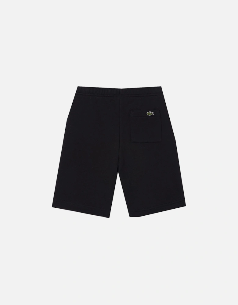 Boy's Black Cotton Shorts With Crocodile Badge