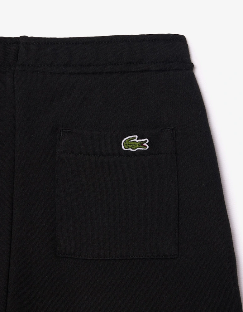 Boy's Black Cotton Shorts With Crocodile Badge