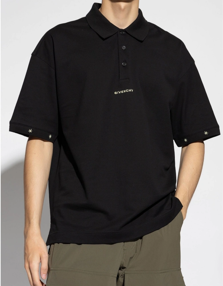 Branded Cotton Polo Shirt Black