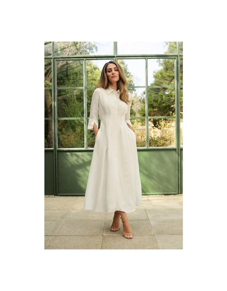 Lydia Millen Petite Premium Tailored Linen Darted Waist Midi Dress