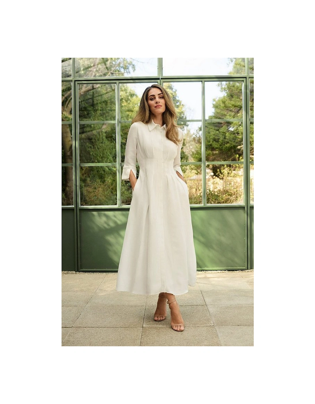 Lydia Millen Petite Premium Tailored Linen Darted Waist Midi Dress, 2 of 1
