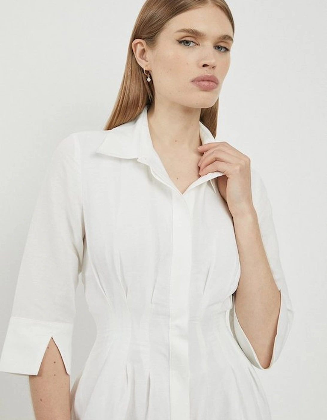 Lydia Millen Premium Tailored Linen Darted Waist Midi Dress