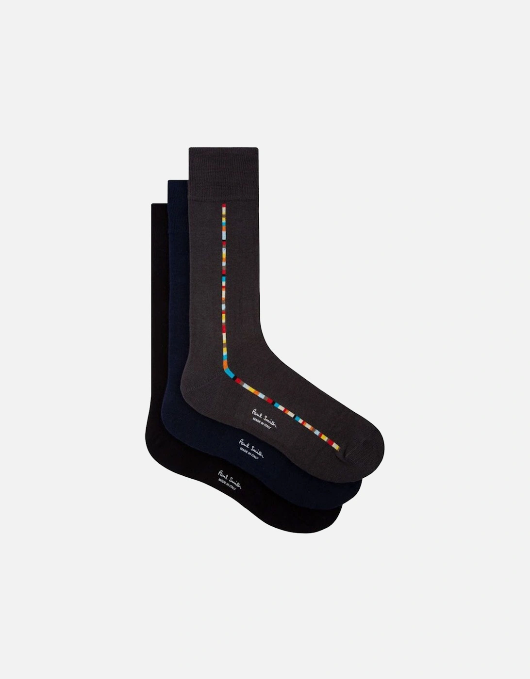 3-Pack Side Block Stripe Socks Gift Box, Black/Navy/Grey, 6 of 5
