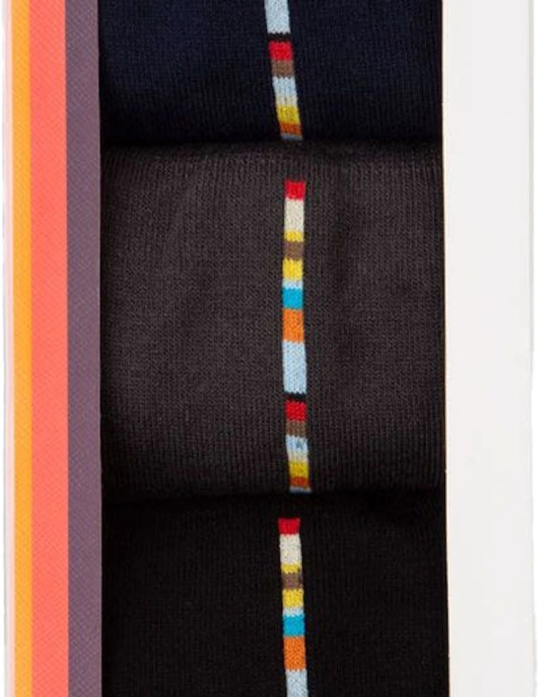 3-Pack Side Block Stripe Socks Gift Box, Black/Navy/Grey