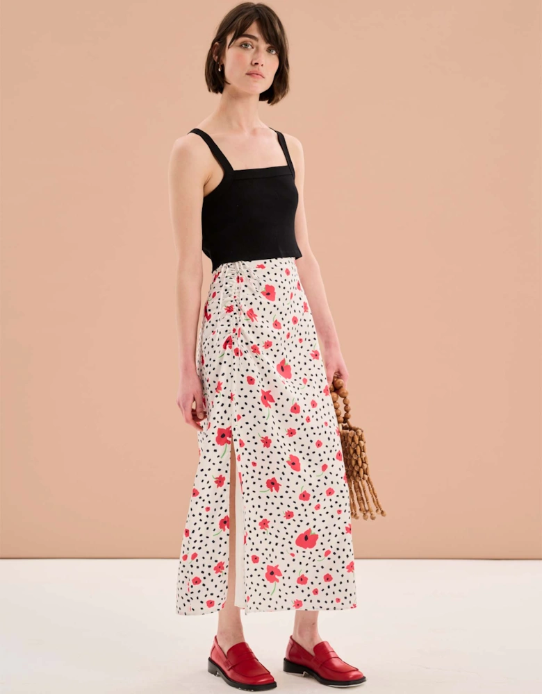 Madelyn Midi Skirt in Mono Poppy Print