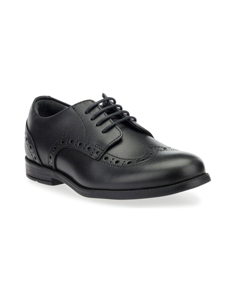 Brogue Pri Leather Girls Smart Lace Up School Shoes - Black