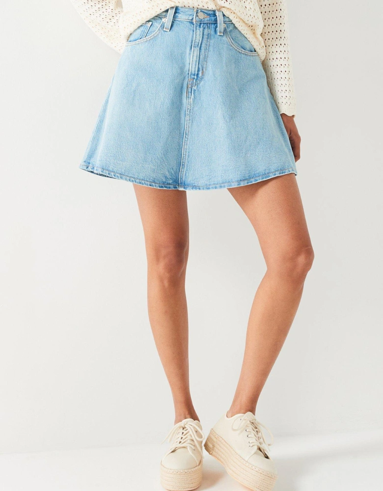 Mini Flounce Denim Skirt - Look At Blue