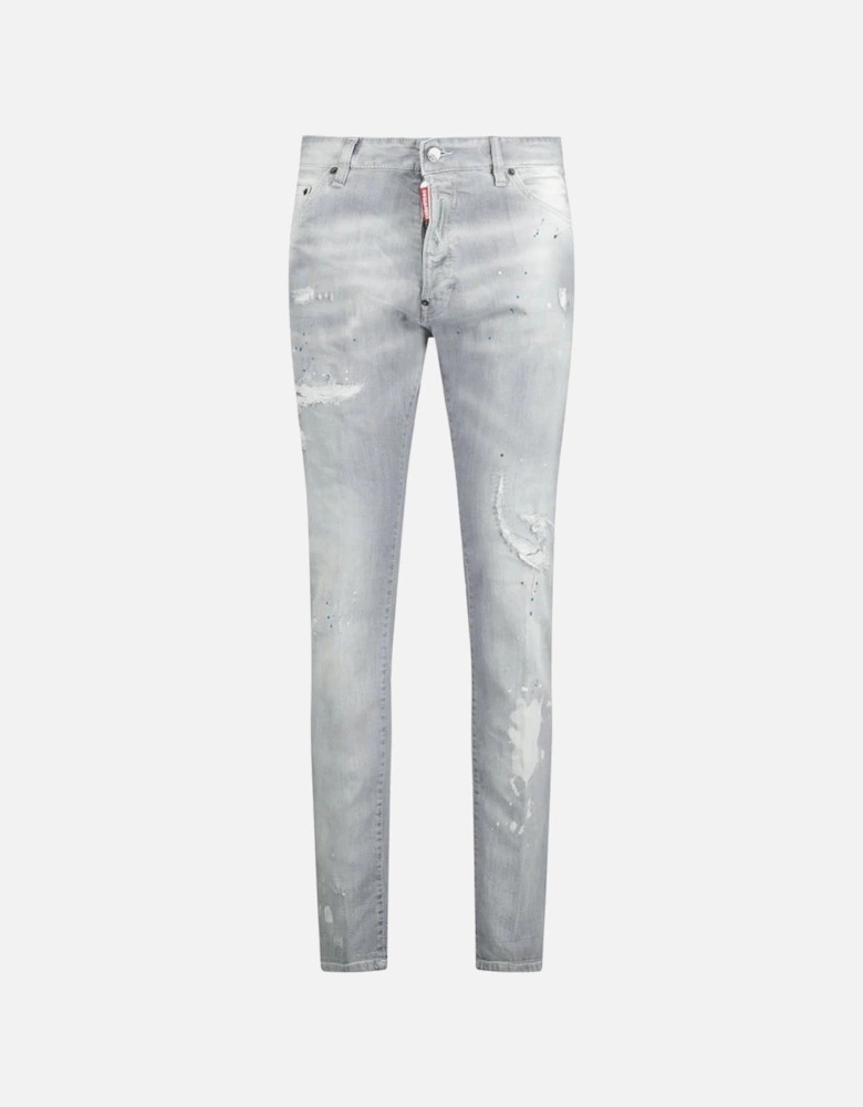 Cool Guy Paint Splash Ripped Slim Fit Jeans in Grey