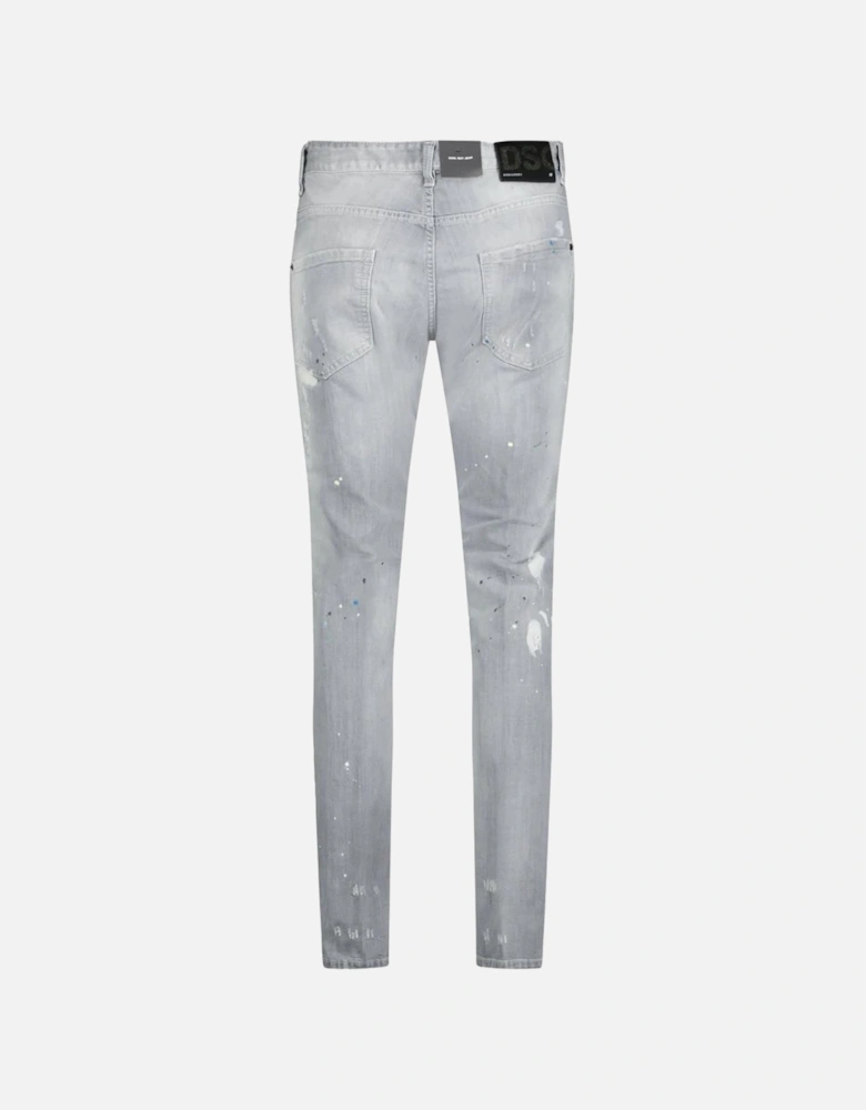 Cool Guy Paint Splash Ripped Slim Fit Jeans in Grey