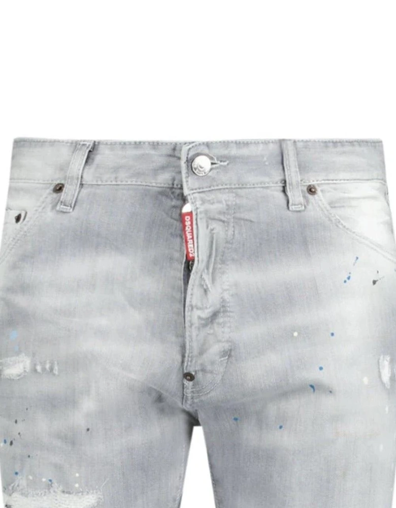 Cool Guy Paint Splash Ripped Slim Fit Jeans in Grey