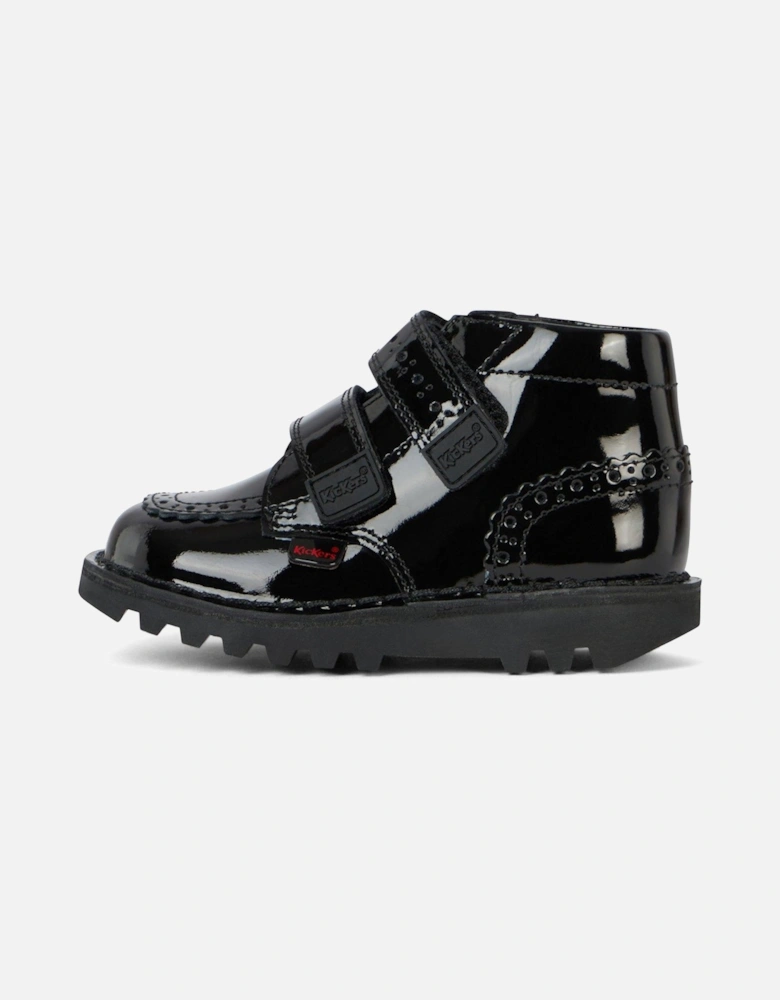 Girls Kick Hi Vel Brogue Patent Leather School Boot - Black