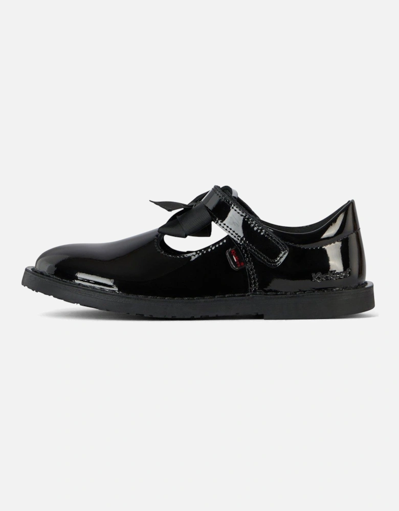 Girls Adlar T Bar Bow Patent Leather School Shoe - Black