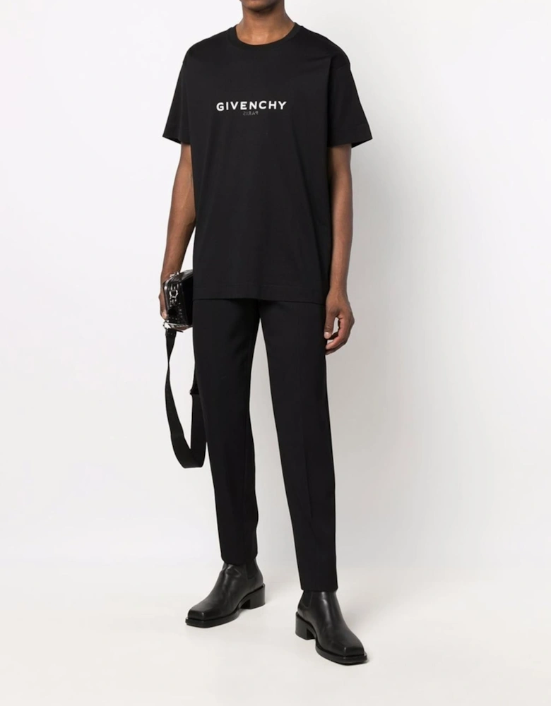 Reverse Paris Logo Print Oversized T-Shirt in Black