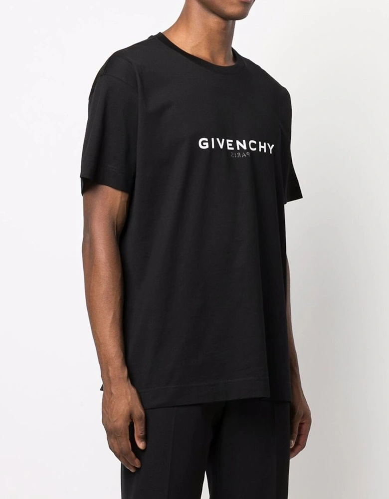 Reverse Paris Logo Print Oversized T-Shirt in Black