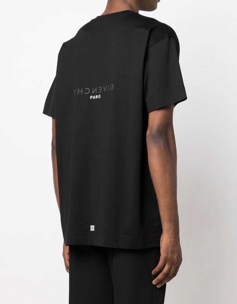 Reverse Paris Logo Print Oversized T-Shirt in Black