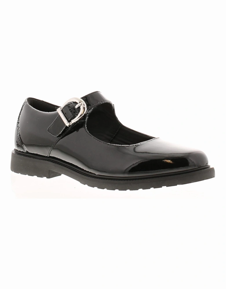 Womens Shoes Work School Verity Leather Buckle black patent UK Size