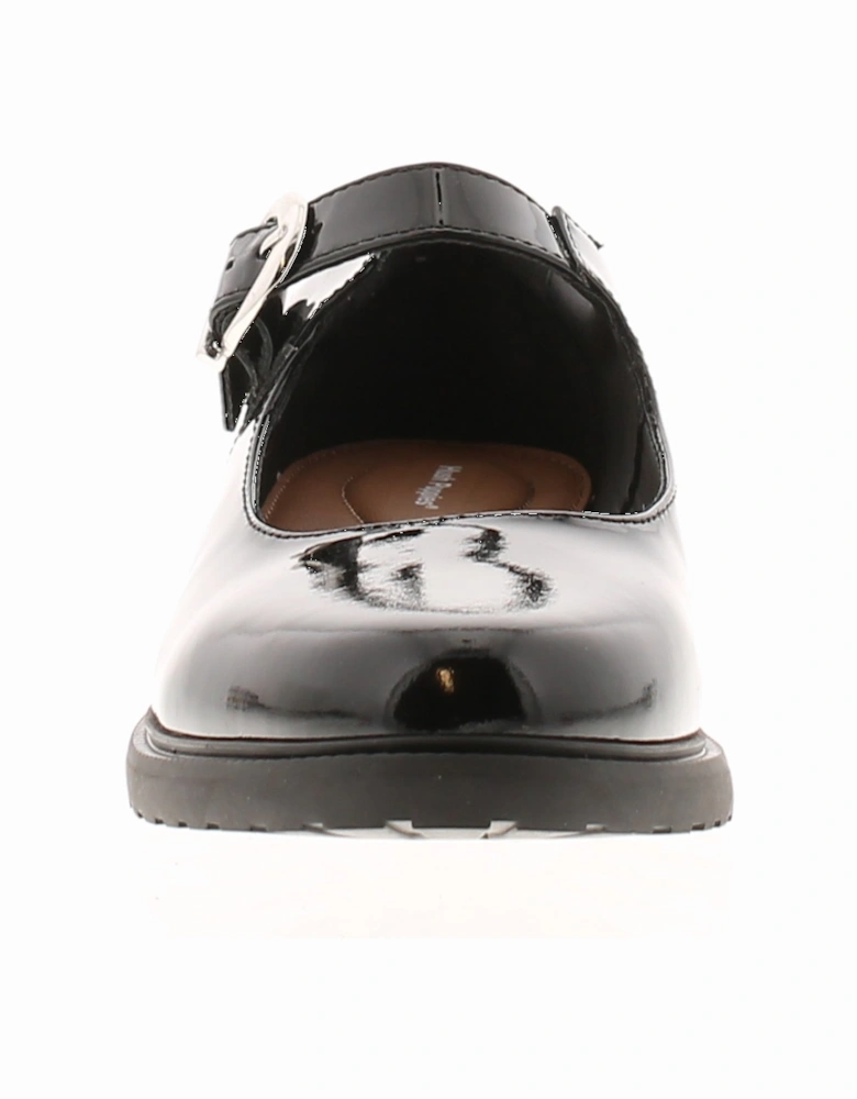 Womens Shoes Work School Verity Leather Buckle black patent UK Size