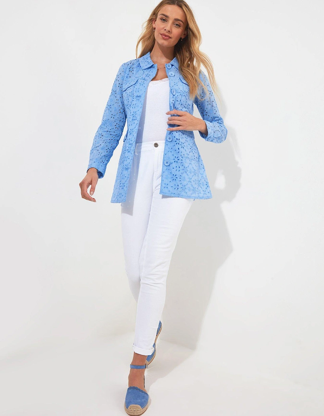 Broderie Belted Jacket - Blue