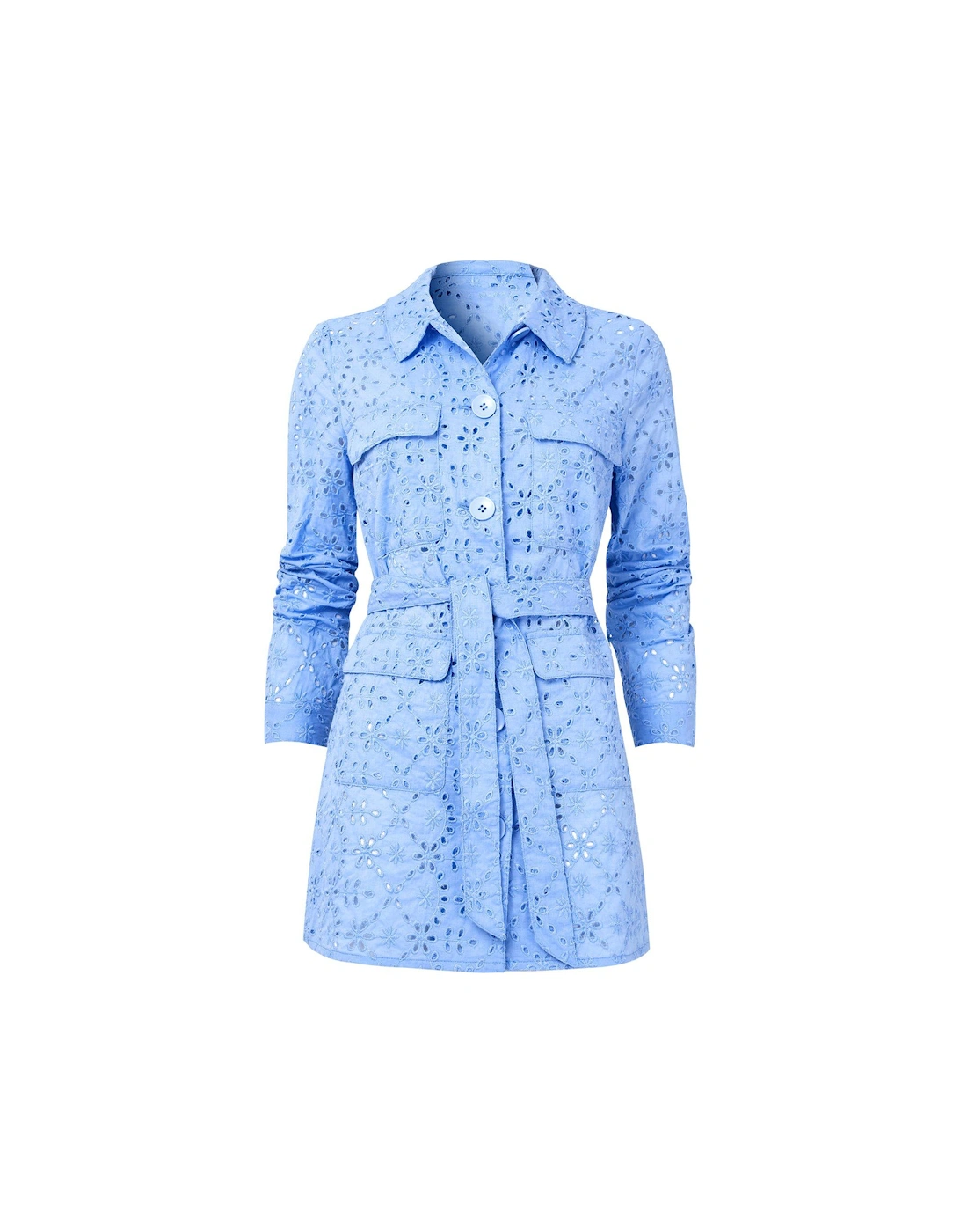 Broderie Belted Jacket - Blue