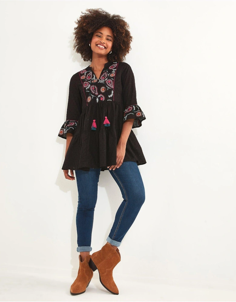 Embroidered Festival Tunic - Black