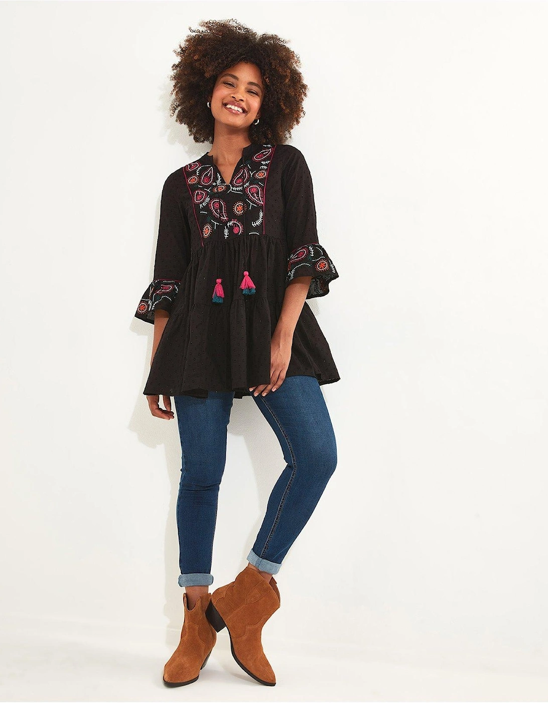 Embroidered Festival Tunic - Black