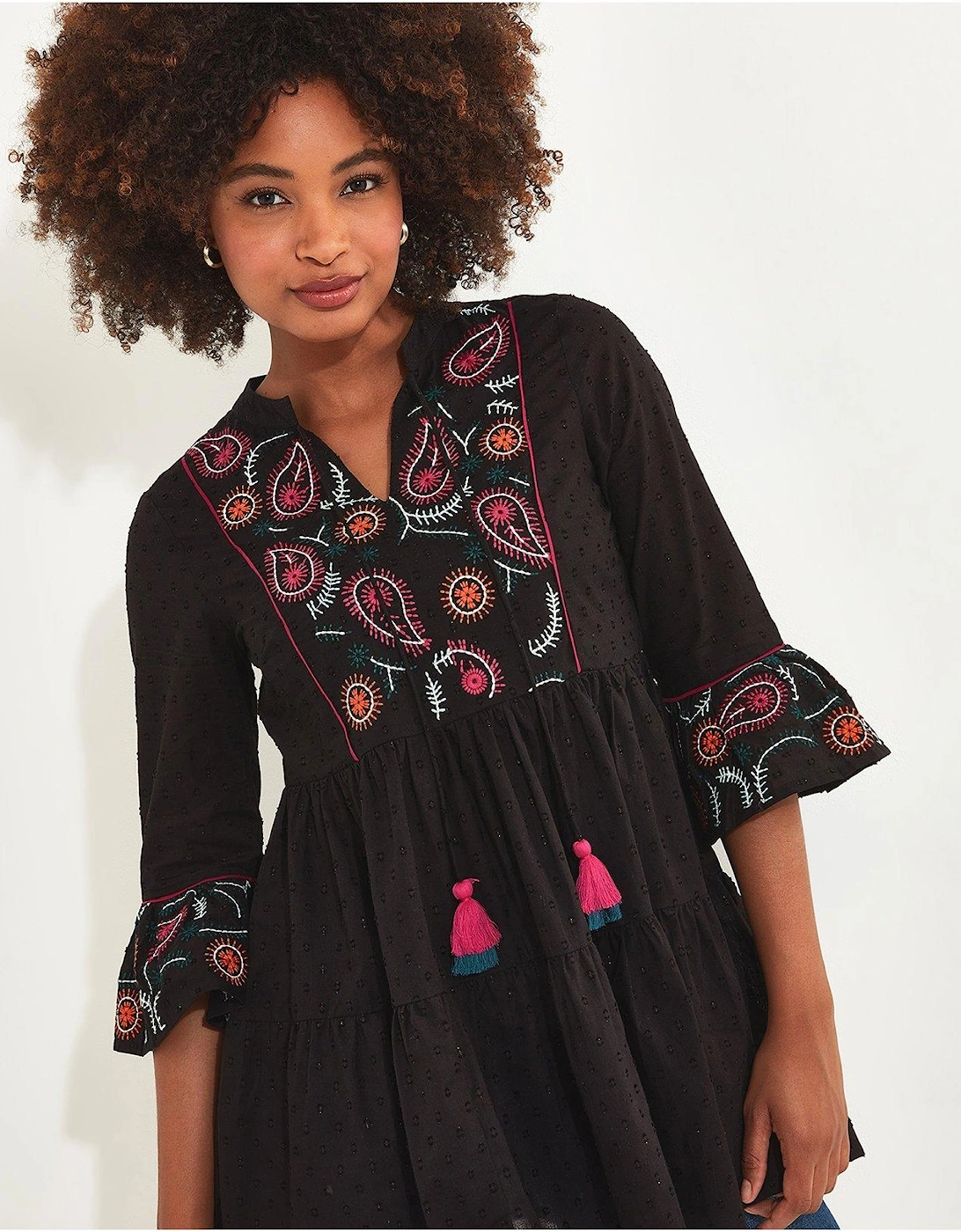 Embroidered Festival Tunic - Black