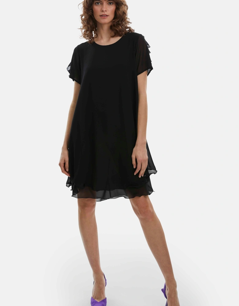 Short Sleeve Wave Hem Dress Black