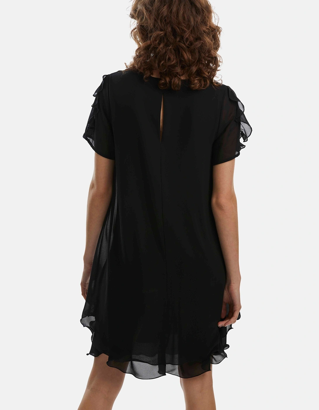 Short Sleeve Wave Hem Dress Black