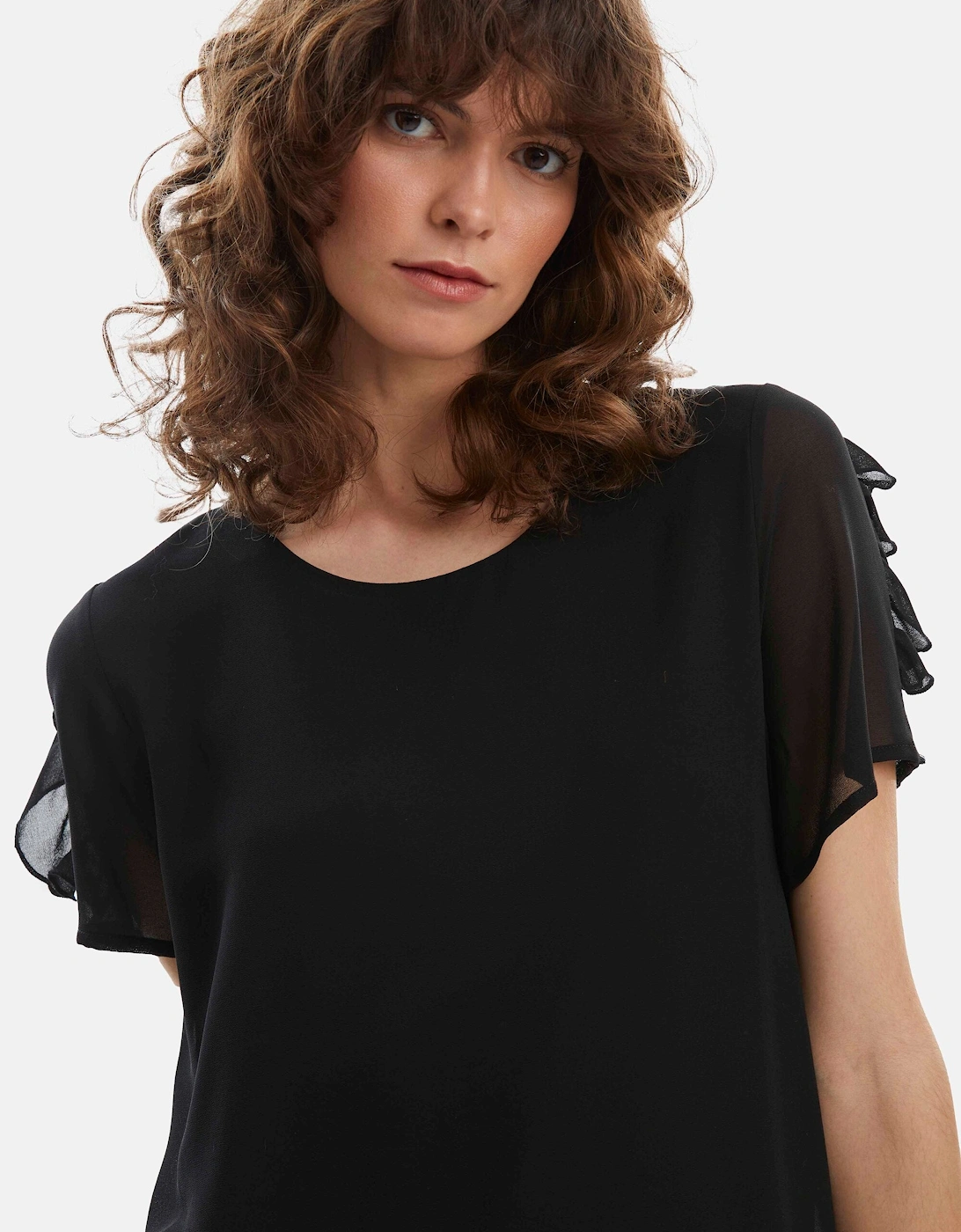 Short Sleeve Wave Hem Dress Black