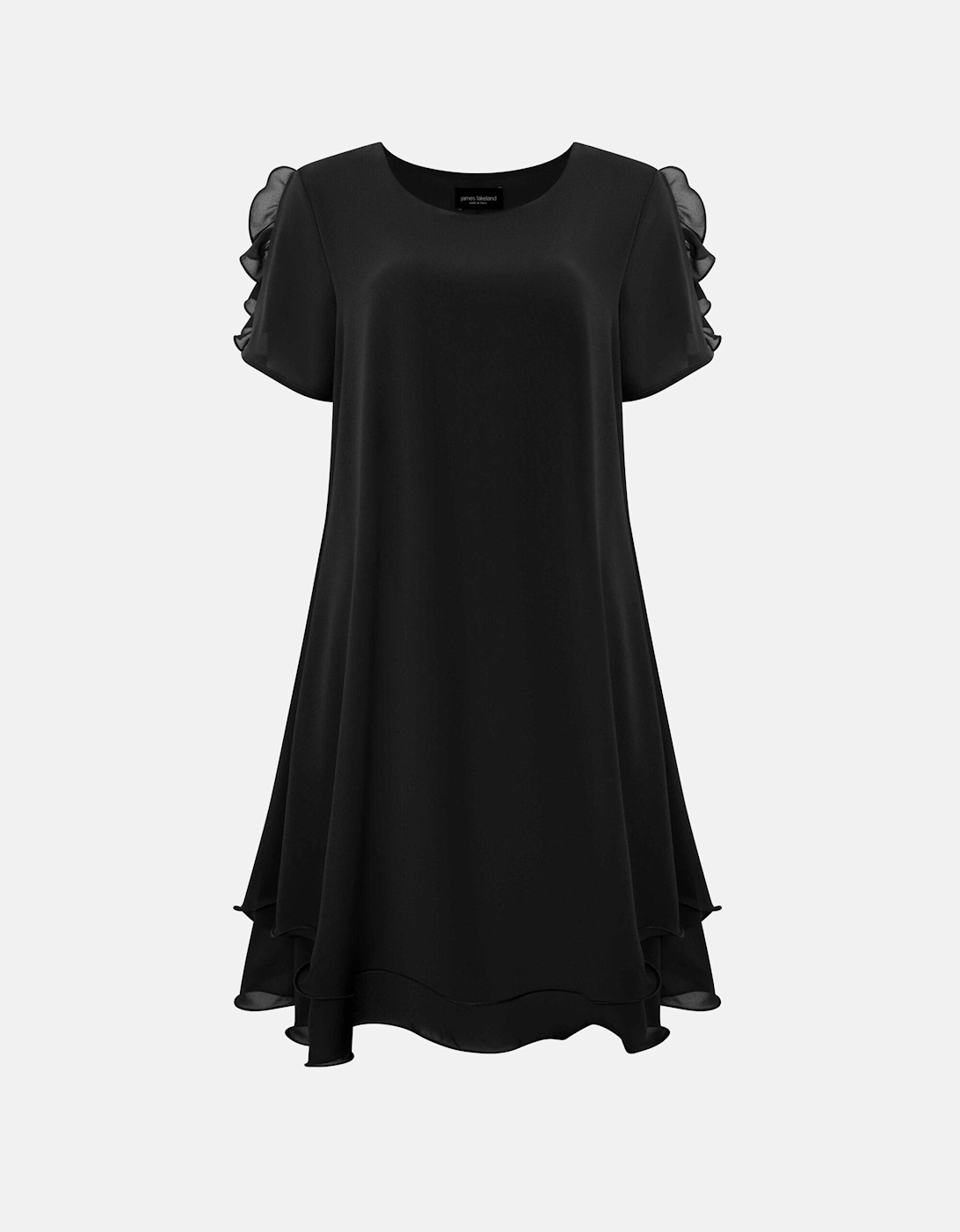 Short Sleeve Wave Hem Dress Black