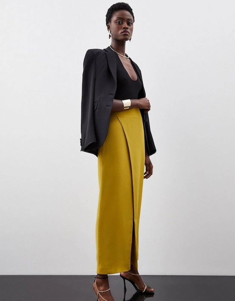Satin Crepe Split Woven Maxi Skirt
