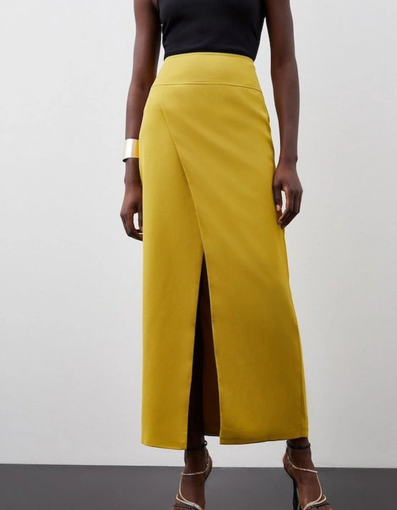 Satin Crepe Split Woven Maxi Skirt