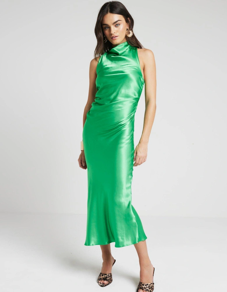 Halter Cowl Neck Dress - Bright Green