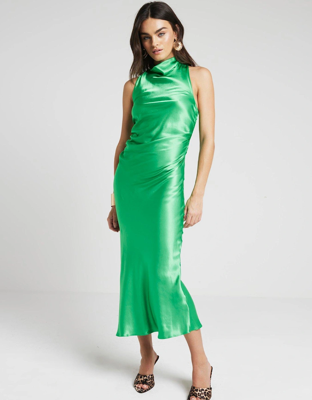 Halter Cowl Neck Dress - Bright Green, 7 of 6