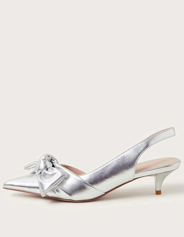 Bronte Bow Kitten Heels - Silver