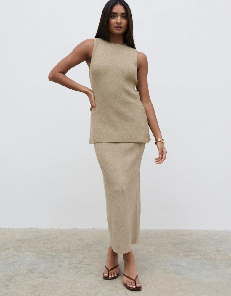 Goldie Knit Midaxi Skirt - Beige