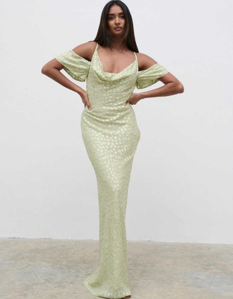 Nia Draped Cold Shoulder Maxi Dress - Pistachio