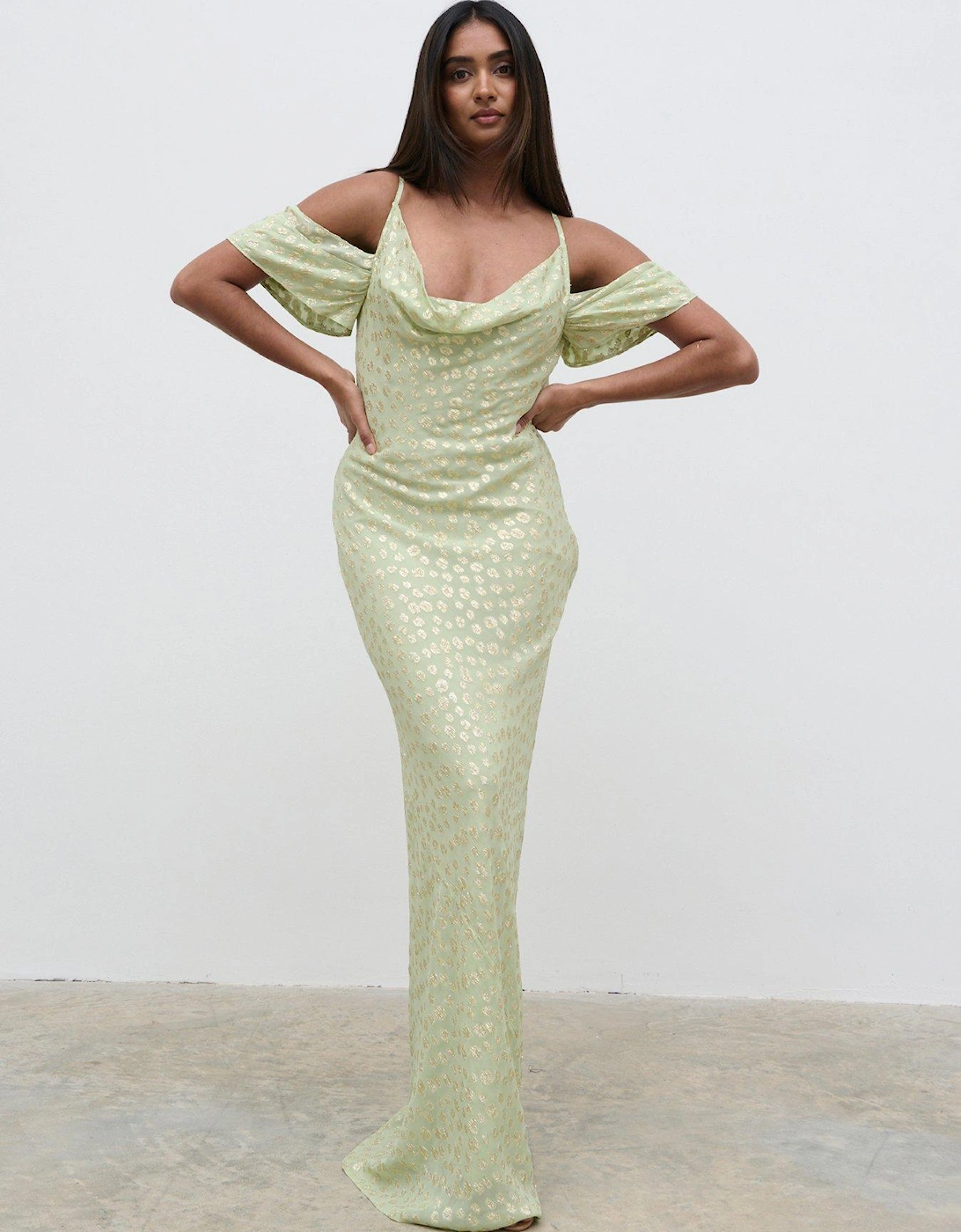Nia Draped Cold Shoulder Maxi Dress - Pistachio, 6 of 5