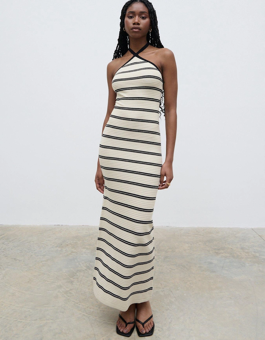 Octavia Stripe Halter Neck Maxi Dress - Cream/Black, 6 of 5