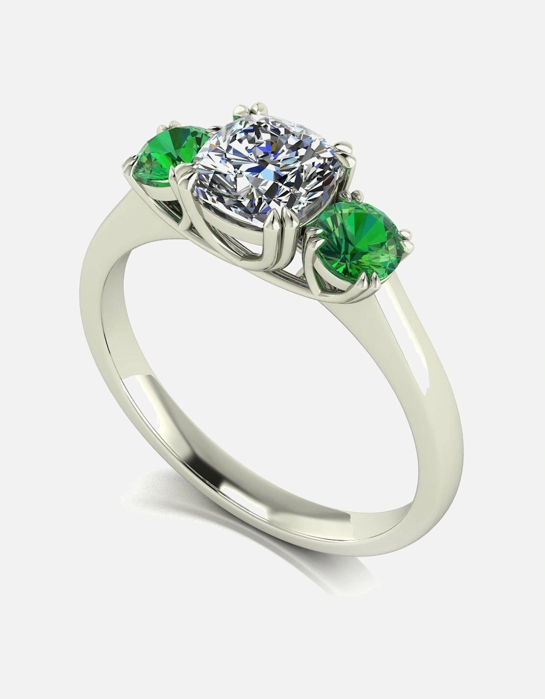 9ct White Gold Criss Cross Cut Cushion Starlight with Created Emerald 1.6cts total eq Trilogy Ring, 2 of 1