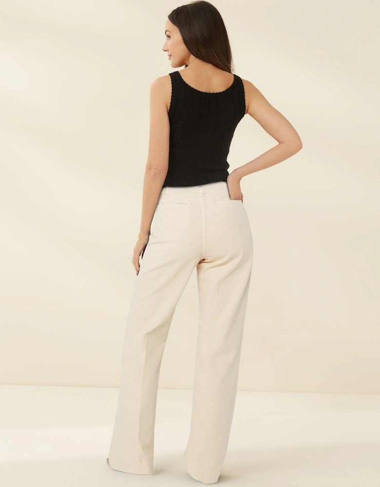 Pocket Detail Wide Leg Jean - Cream